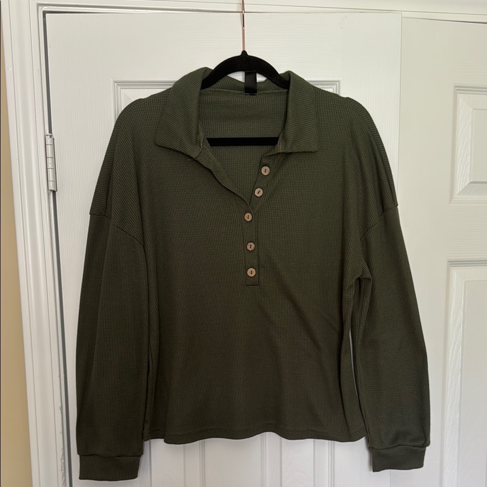Olive Button-Down Women's Top
